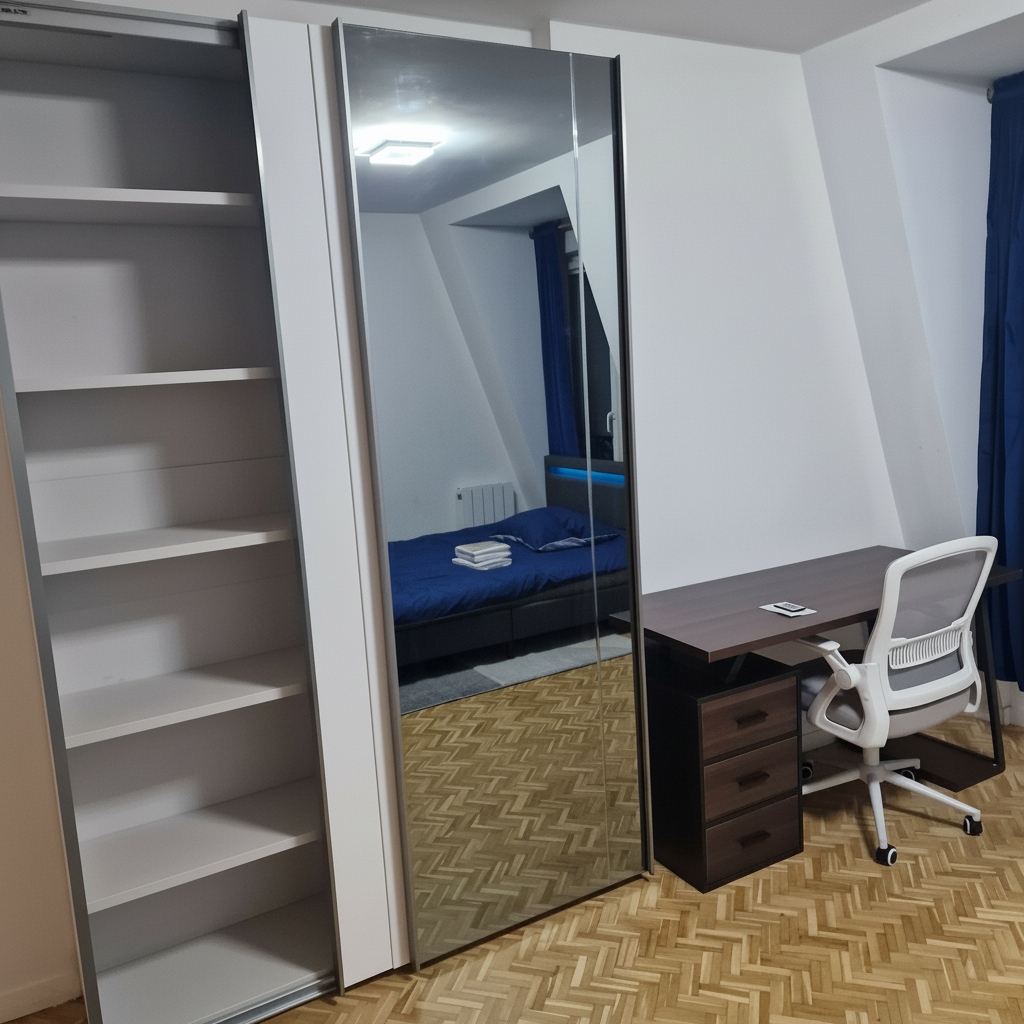 Bureau avec caisson à tiroirs et miroir coulissant — Garden Cluny Studio
